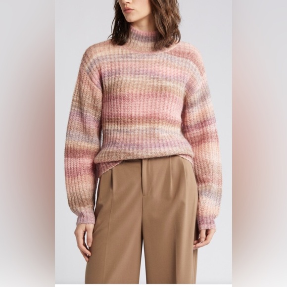 Nordstrom Signature Open Stitch Mock Neck Alpaca Wool Blend Sweater NWOT in Pink - Picture 1 of 12